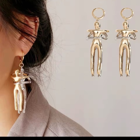 Abstract Dancing Couple Earrings-Gold And Silver - Picture 10 of 13